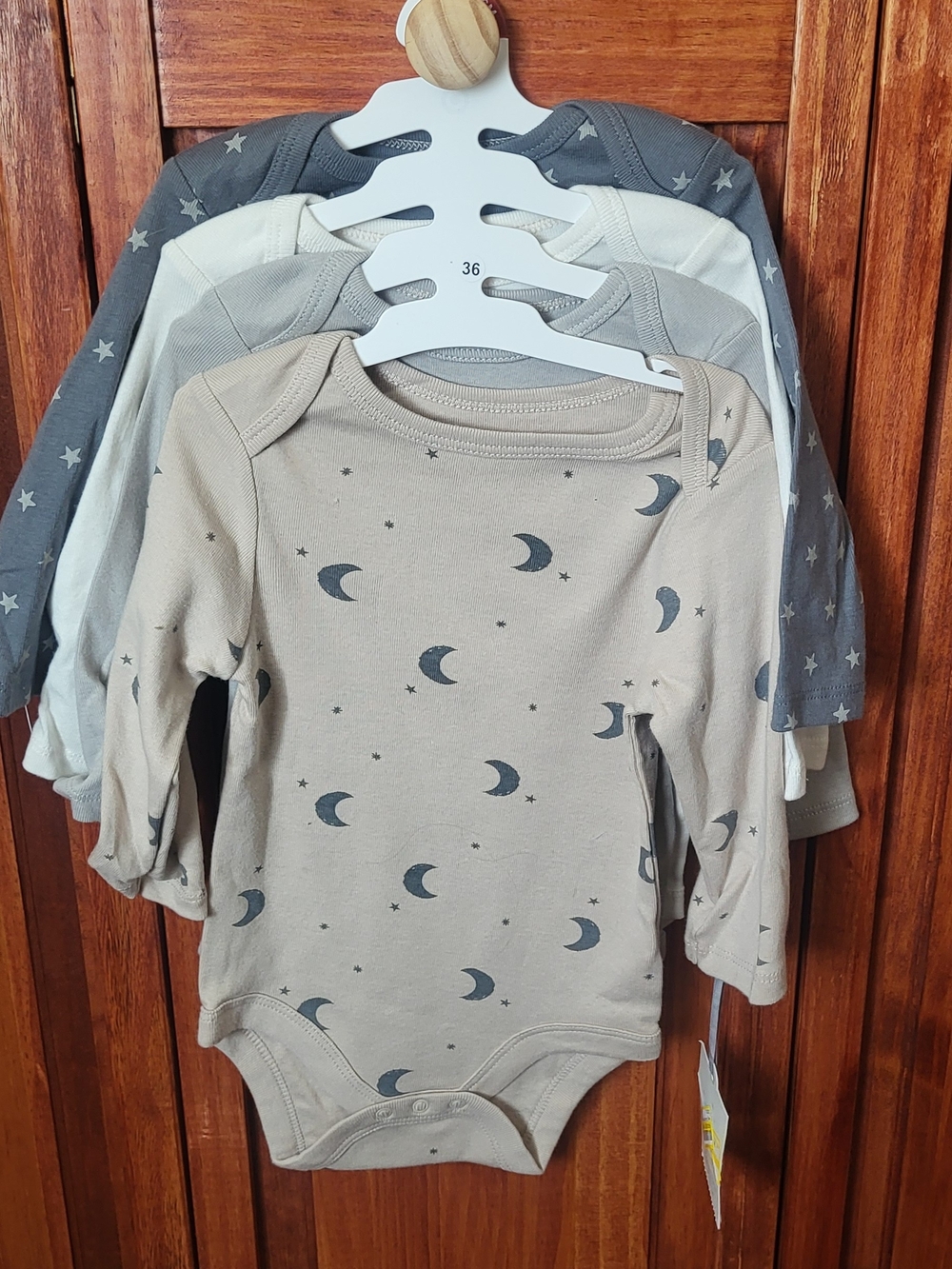 Neutral Moon & Stars Long-Sleeve Baby One-Piece Bodysuit - 4-Pack